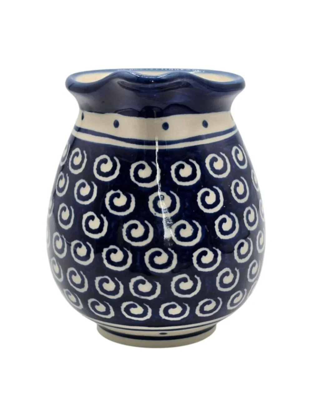 Handmade Boleslawiec Polish Pottery Creamer Pitcher Blue White Swirl 48oz